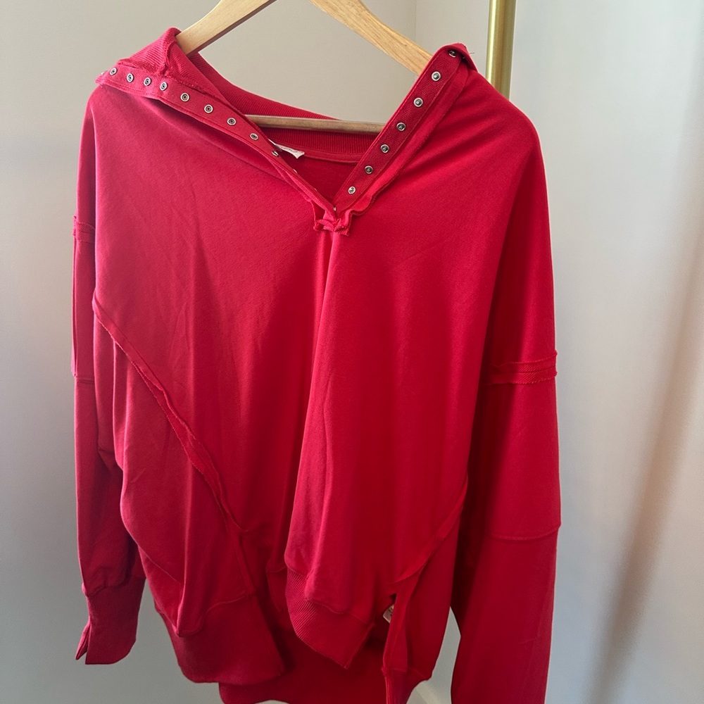 Red Hooded Sweatshirt with Grommet Detail